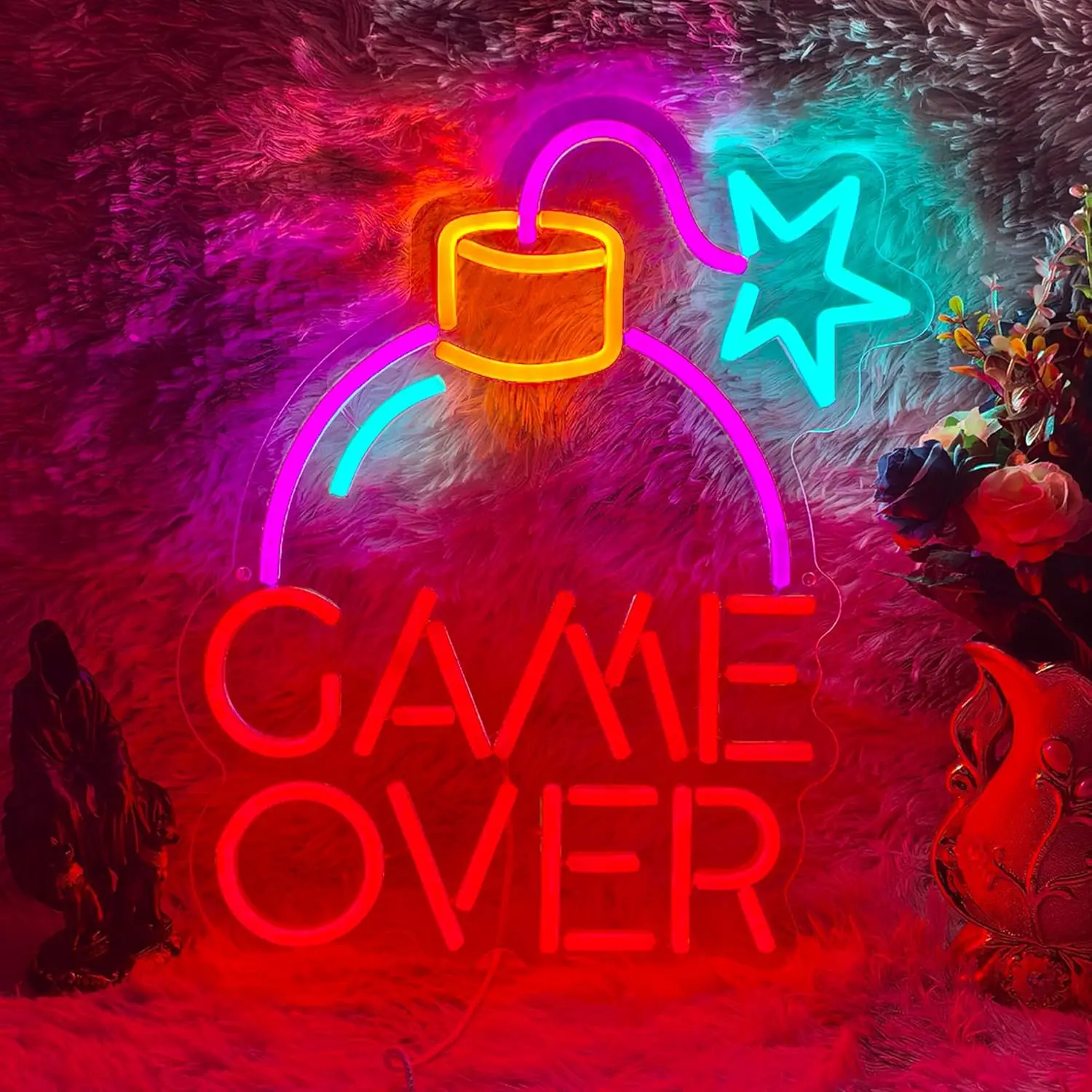 Party Games Stream - Lampu Dinding LED Neon Merah Muda