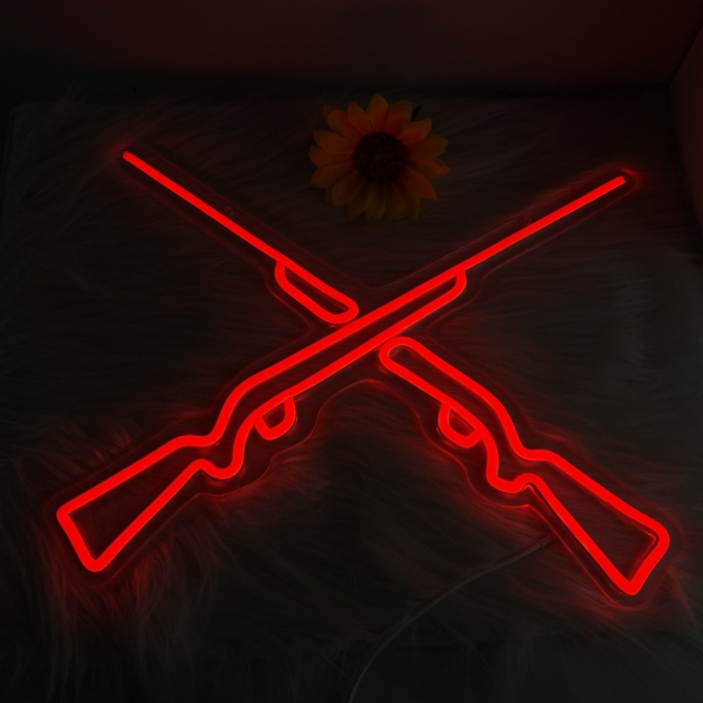 Party Games Shop - Lampu Neon Double Guns, Hiasan Dinding/Jendela